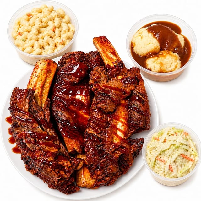 8 pc Beef BBQ Ribs with a Side.