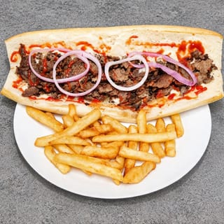 Beef Cheesesteak with Fries and Can Soda