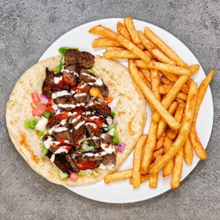 Lamb Gyro with Fries and Can Soda
