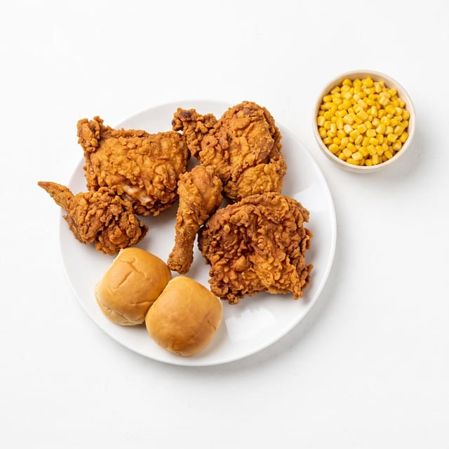 5 pc Chicken with Side and 2 Rolls.