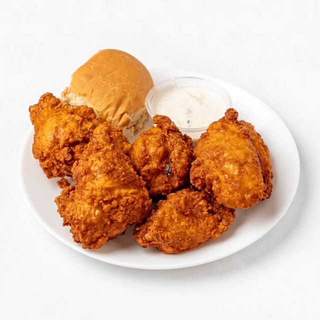 6 pc Hot Wings with a Roll.