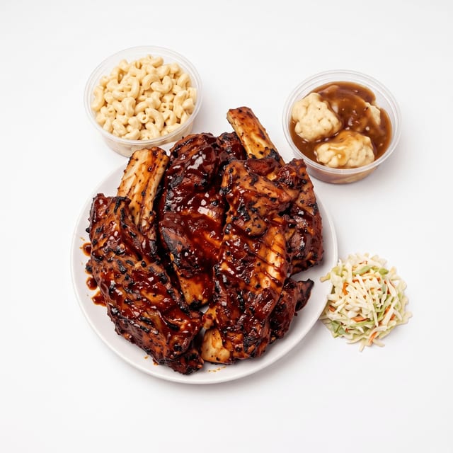 6 pc Beef BBQ Ribs with a Side.