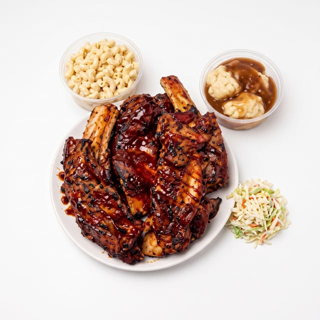 2 pc Beef BBQ Ribs with a Side.